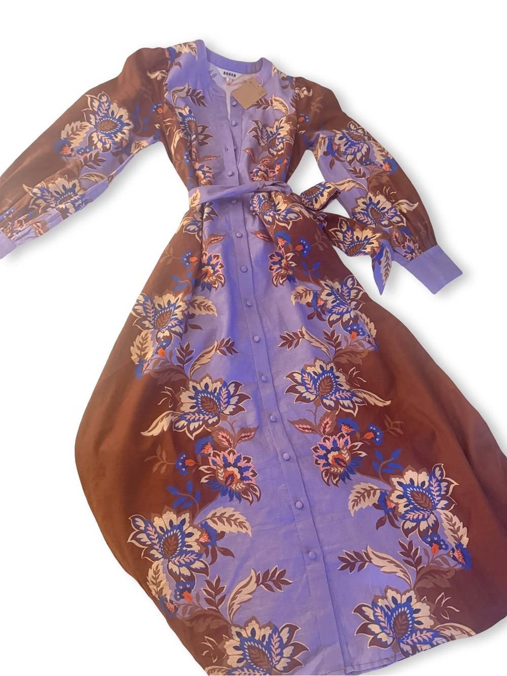 Boden Lavender and Brown Floral Button-Front Maxi Dress - Picture 5 of 5